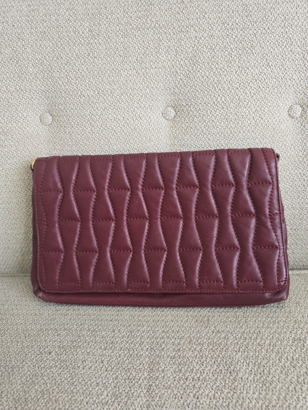 Badgley Mischka Collection Bow Quilted Crossbody Flap Bag Burgundy